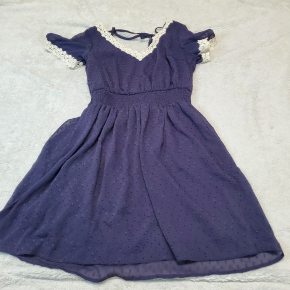 Doe & Rae Dresses & Skirts - Doe Rae Blue Swiss Dot Romantic Lace Cottagecore Flowy Boho Party Mini Dress M